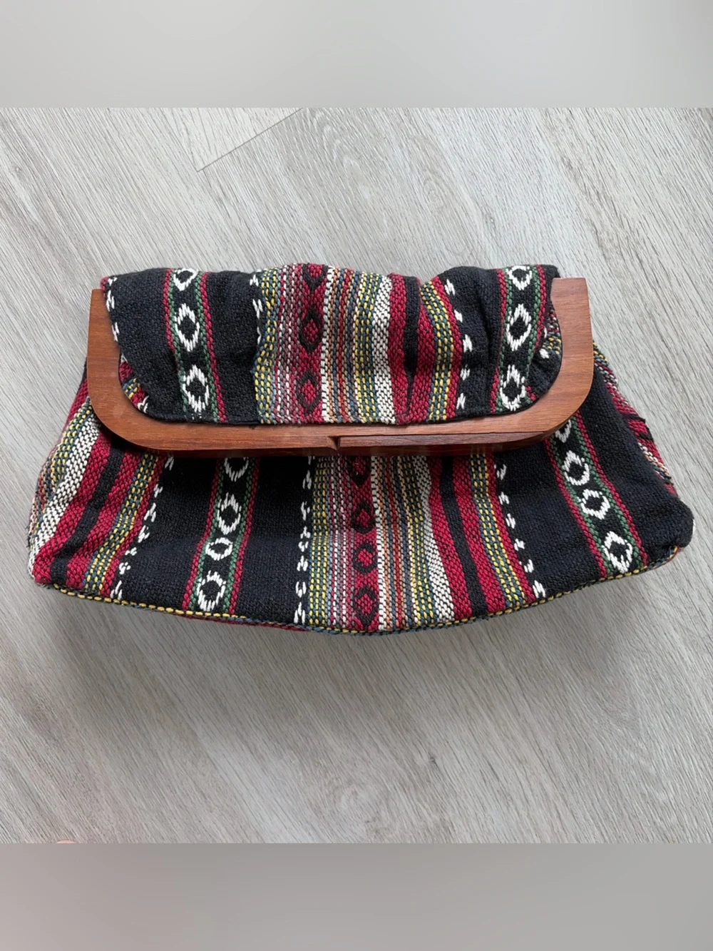 Woven Clutch Boho Hippie Purse Handbag Made in India Wooden Closure
